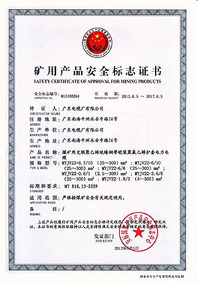 礦用產(chǎn)品安全標(biāo)志證書(shū)
