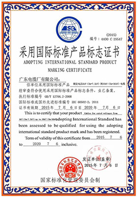 采用國(guó)際標(biāo)準(zhǔn)產(chǎn)品標(biāo)志證書(shū)(6-30kV)